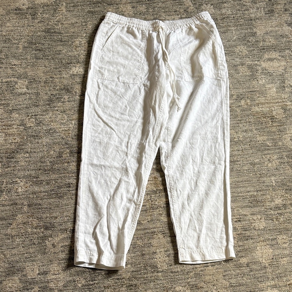 J crew White Elastic Waist Linen Blend Pants - size medium - NWT